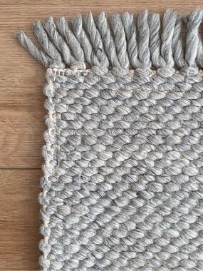 Calvin Klein Light Gray Green  Woven Fringe Rug - Entry/Kitchen/Bath Cotton Wool